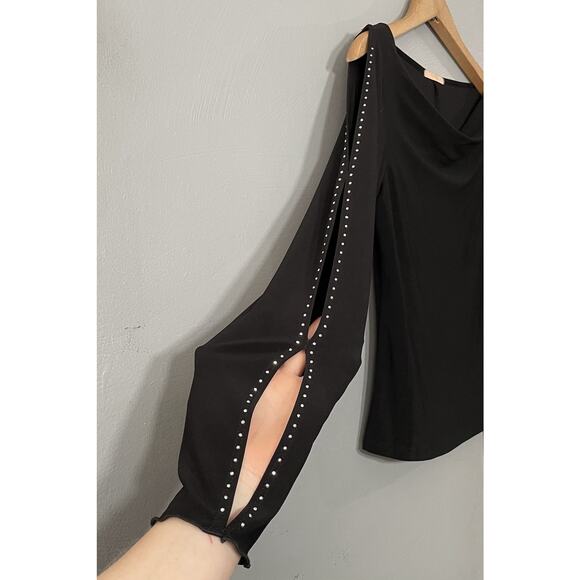 Forever21 Size M Black Stretch Studded Slit Sleeve Grunge Y2K Cyber Fairy Slinky - Picture 6 of 11